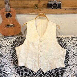 Ivory Cream Brocade Jacquard Formal Dress Vest Waistcoat